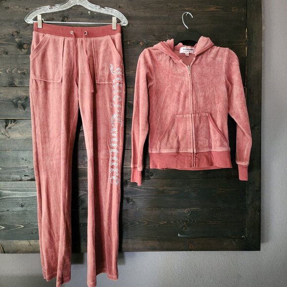 Juicy Couture Velour Tracksuit Set M Dusty Pink Rhinestone Crown Y2K Heritage - Picture 3 of 16